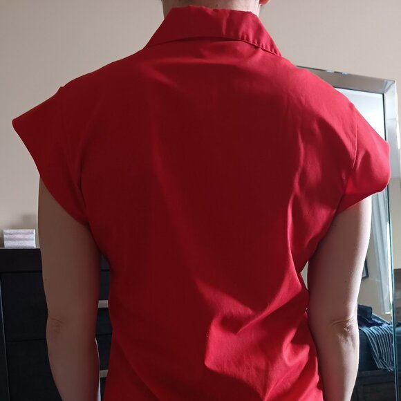 Vintage Dominique Cherry Red Embroidered Floral Blouse 1980s Cap Sleeve Top - Picture 3 of 6